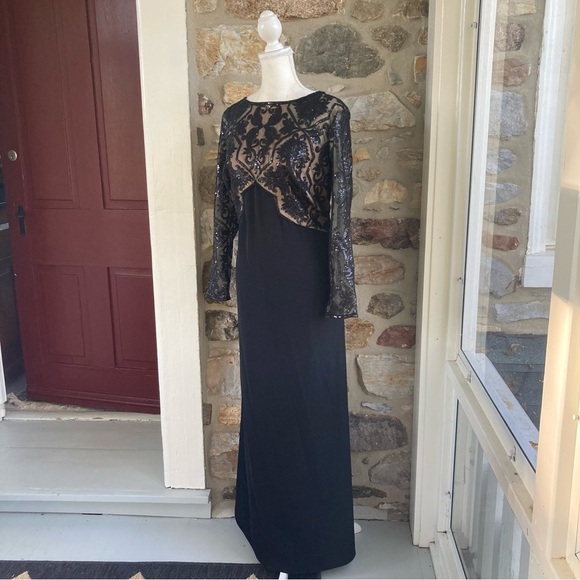 Tadashi Shoji PARULA GOWN Sheer Sequin Maxi Dress APU2132LX-BK/ND 18Q - Picture 15 of 16